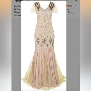 NWOT 1920s Vintage Sequins Pale Pink Long Gatsby Flapper Dress size Small